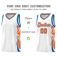 White Orange-Royal Graffiti Side Curve Basketball Jersey Sets 3