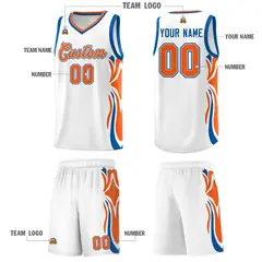 White Orange-Royal Graffiti Side Curve Basketball Jersey Sets 5
