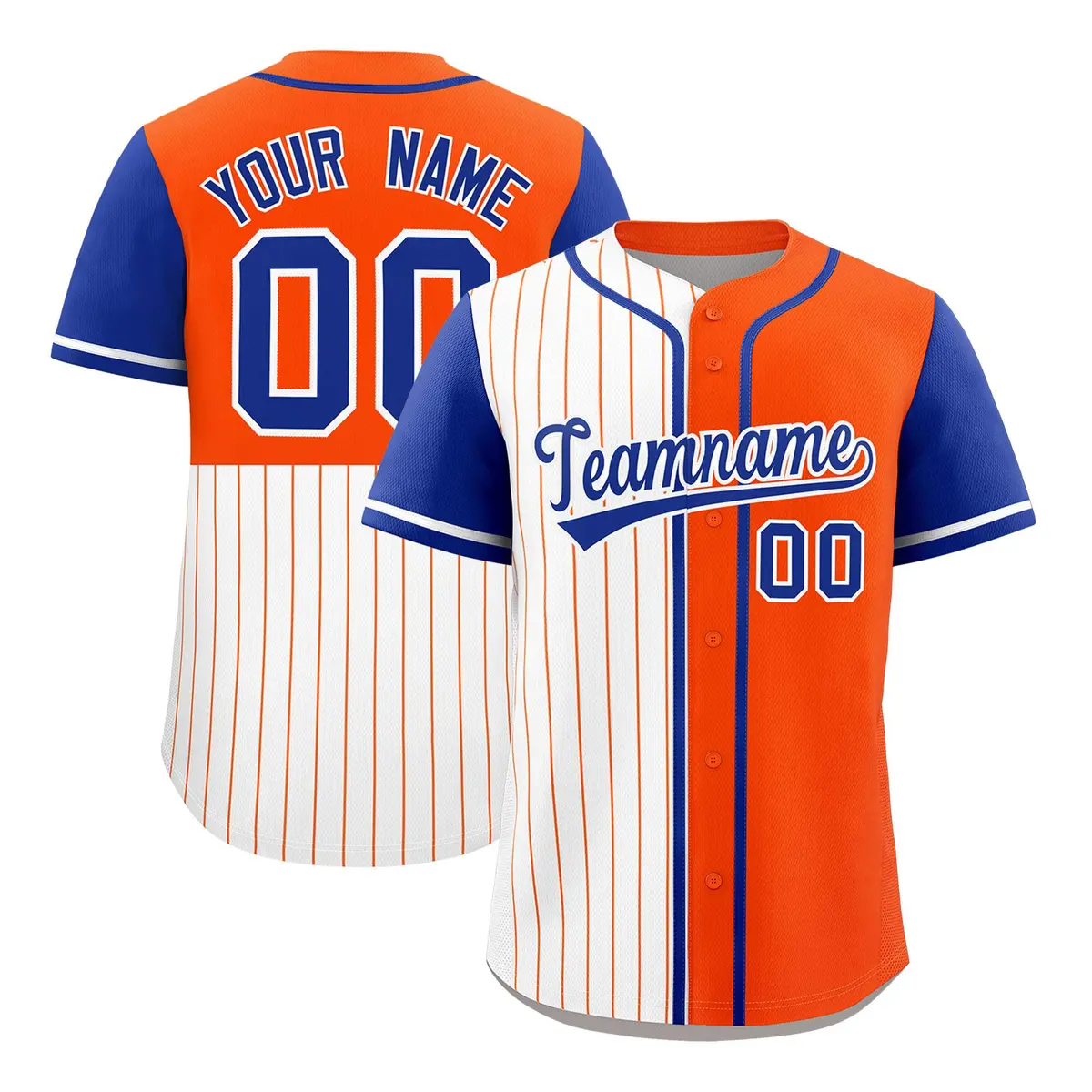White Orange Royal Pinstripe Raglan Baseball Jersey