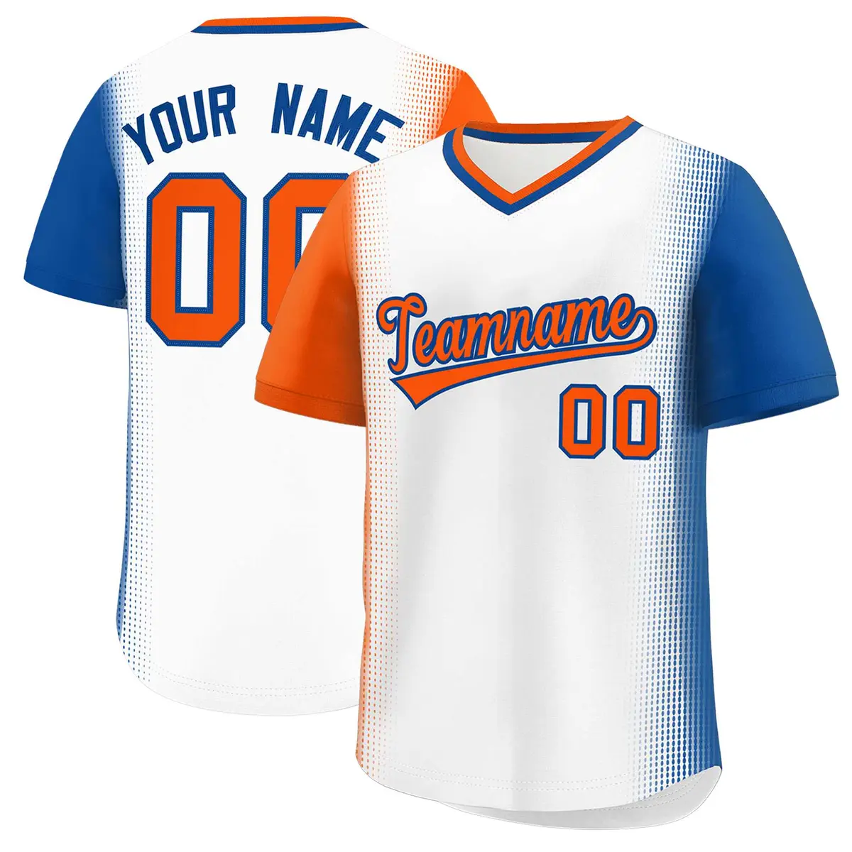 White Orange-Royal Raglan Pullover Baseball Jersey