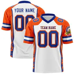 White Orange-Royal Raglan Side Pattern Football Jersey
