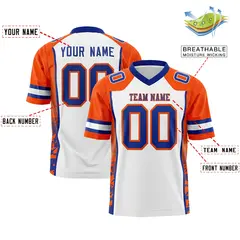 White Orange-Royal Raglan Side Pattern Football Jersey 2