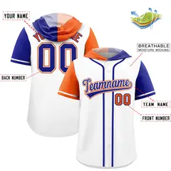 White Orange Royal Split Raglan Baseball Hoodie Jersey 2