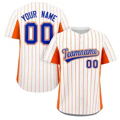 White Orange-Royal Stripe Full Button Baseball Jersey