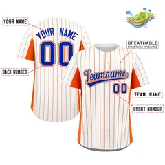 White Orange-Royal Stripe Full Button Baseball Jersey 2