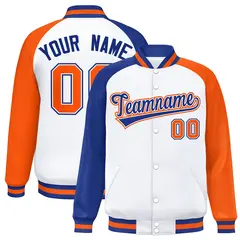 White Orange-Royal Varsity Raglan Letterman Bomber Jacket 1