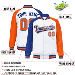 White Orange-Royal Varsity Raglan Letterman Bomber Jacket 2