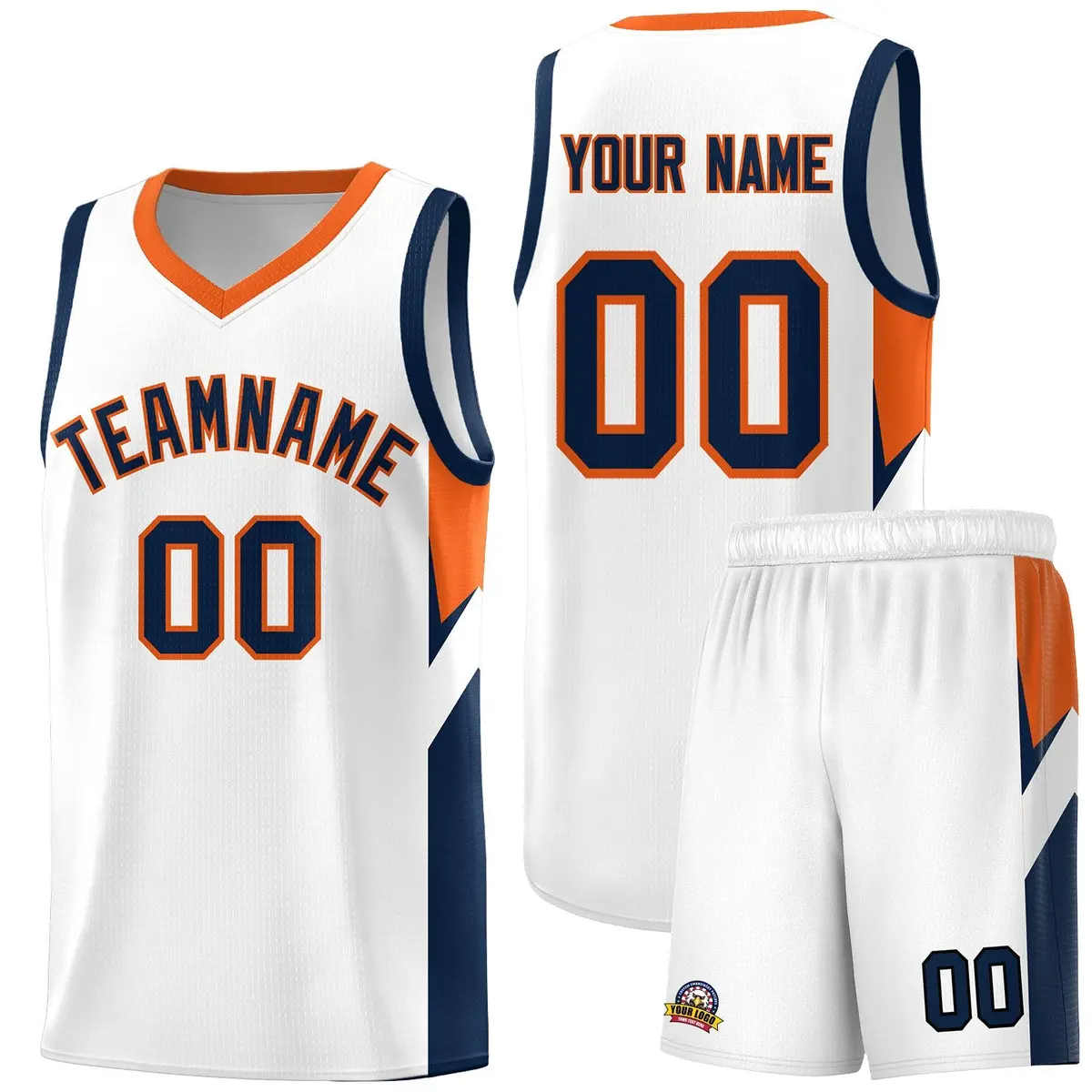 White Orange Side Design Basketball Jersey Sports Uniform