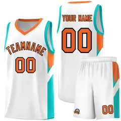 White Orange Side Design Basketball Jersey Sports Uniform 1