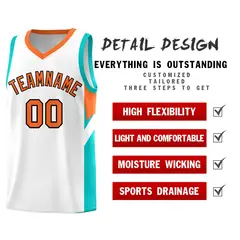 White Orange Side Design Basketball Jersey Sports Uniform 2