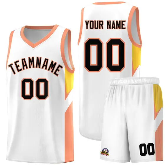 White Orange Side Design Basketball Jersey Sports Uniform