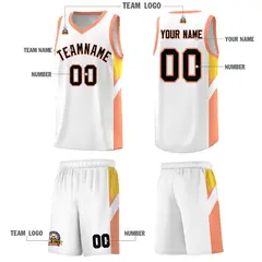 White Orange Side Design Basketball Jersey Sports Uniform 5