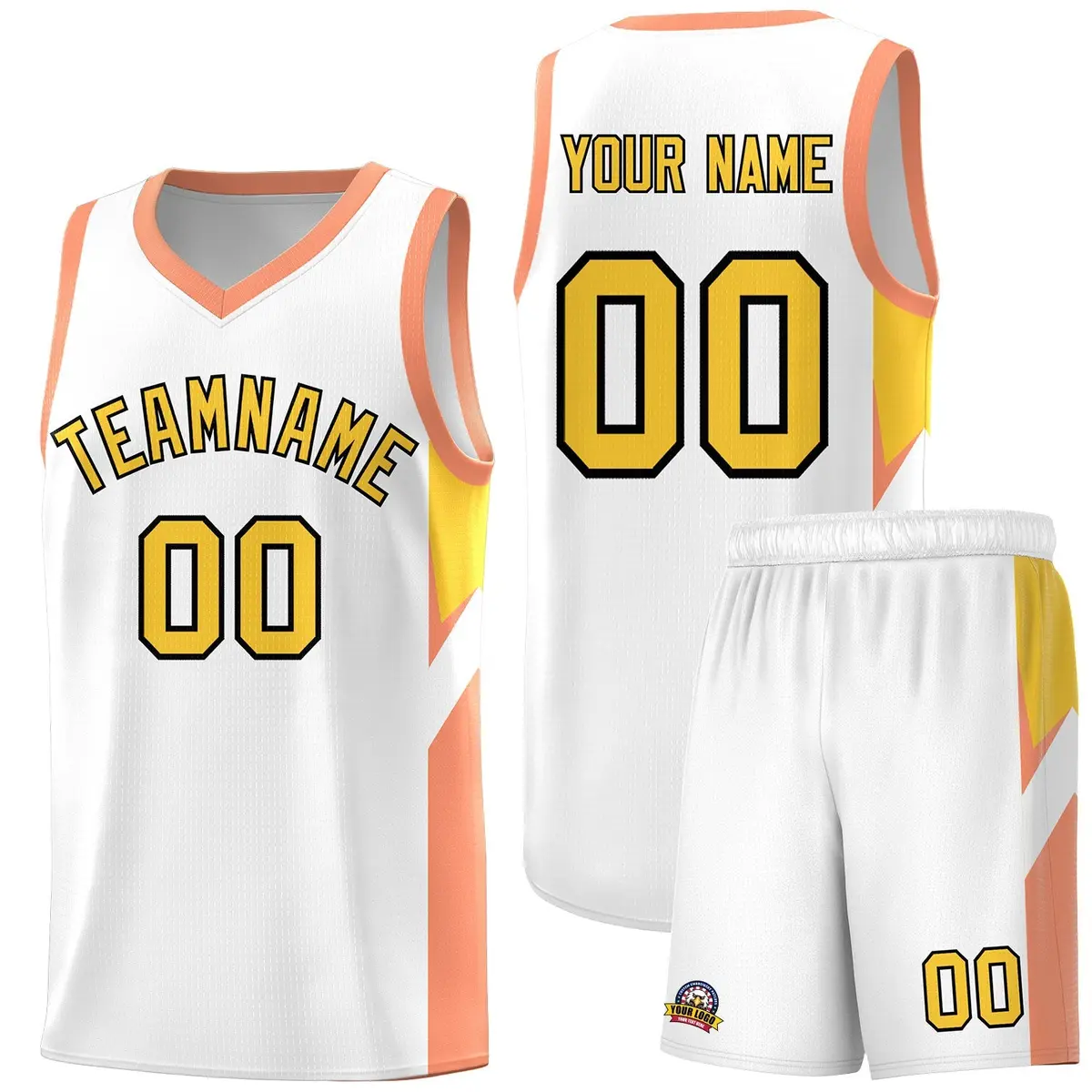 White Orange Side Design Basketball Jersey Sports Uniform
