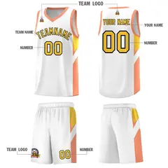 White Orange Side Design Basketball Jersey Sports Uniform 5