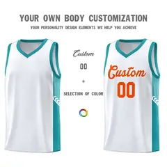 White Orange Side Stripe Fashion Basketball Uniform Jersey 3
