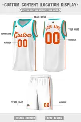 White Orange Sleeve Color Blocking Classic Basketball Jersey 2