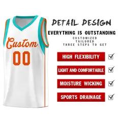 White Orange Sleeve Color Blocking Classic Basketball Jersey 5