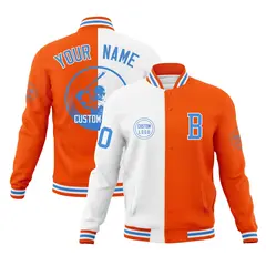 White Orange Split Letterman Full-Snap Varsity Baseball Jacket 1