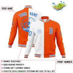 White Orange Split Letterman Full-Snap Varsity Baseball Jacket 4