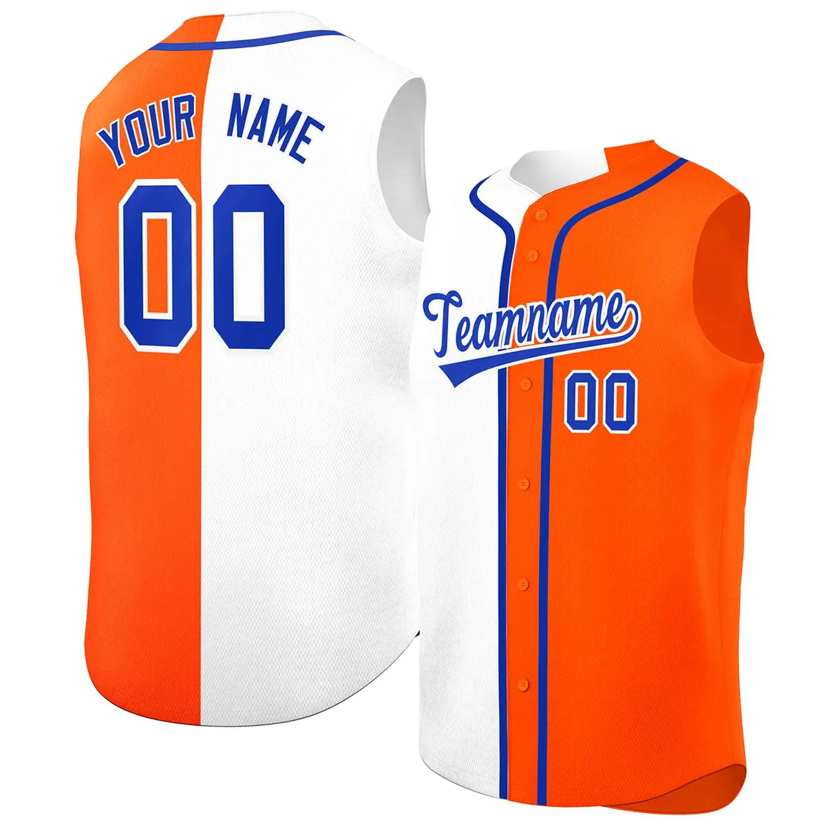 White Orange Split Sleeveless Baseball Jersey