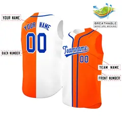 White Orange Split Sleeveless Baseball Jersey 2