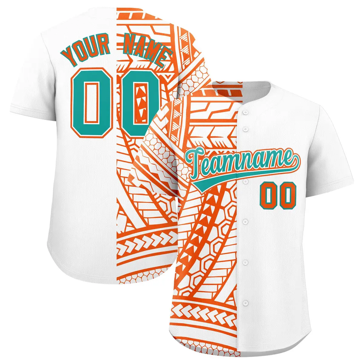 White Orange Split Tribal Pattern Baseball Jersey