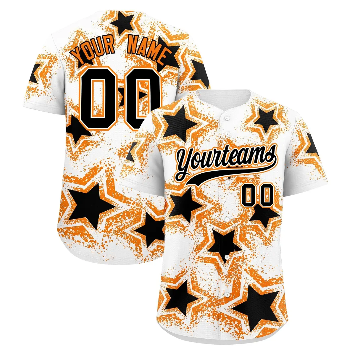 White Orange Star Graffiti Baseball Jersey