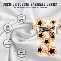 White Orange Star Graffiti Baseball Jersey 3