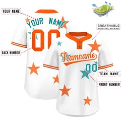 White Orange Star Graffiti Two-Button Baseball Jersey 2