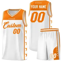 White Orange Star Pattern Team Basketball Jersey 1