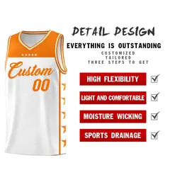 White Orange Star Pattern Team Basketball Jersey 3