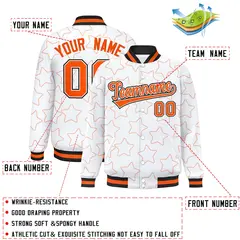White Orange Star Pattern Varsity Full-Snap Letterman Baseball Jacket 2