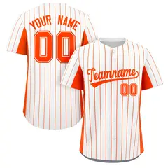 White Orange Stripe Full Button Authentic Baseball Jersey