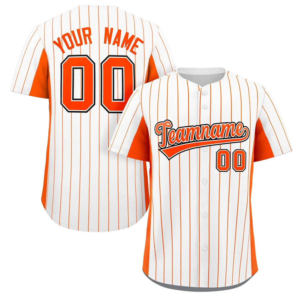 White Orange Stripe Full Button Authentic Baseball Jersey
