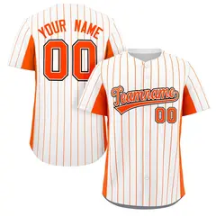White Orange Stripe Full Button Authentic Baseball Jersey