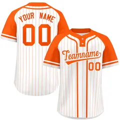 White Orange Stripe Raglan Two-Button Softball Jersey