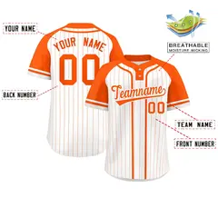 White Orange Stripe Raglan Two-Button Softball Jersey 2