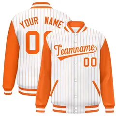 White Orange Stripe Raglan Varsity Bomber Jacket 1