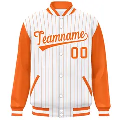 White Orange Stripe Raglan Varsity Bomber Jacket 3