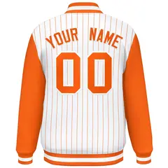 White Orange Stripe Raglan Varsity Bomber Jacket 4