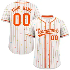 White Orange Stripe Star Pattern Authentic Baseball Jersey