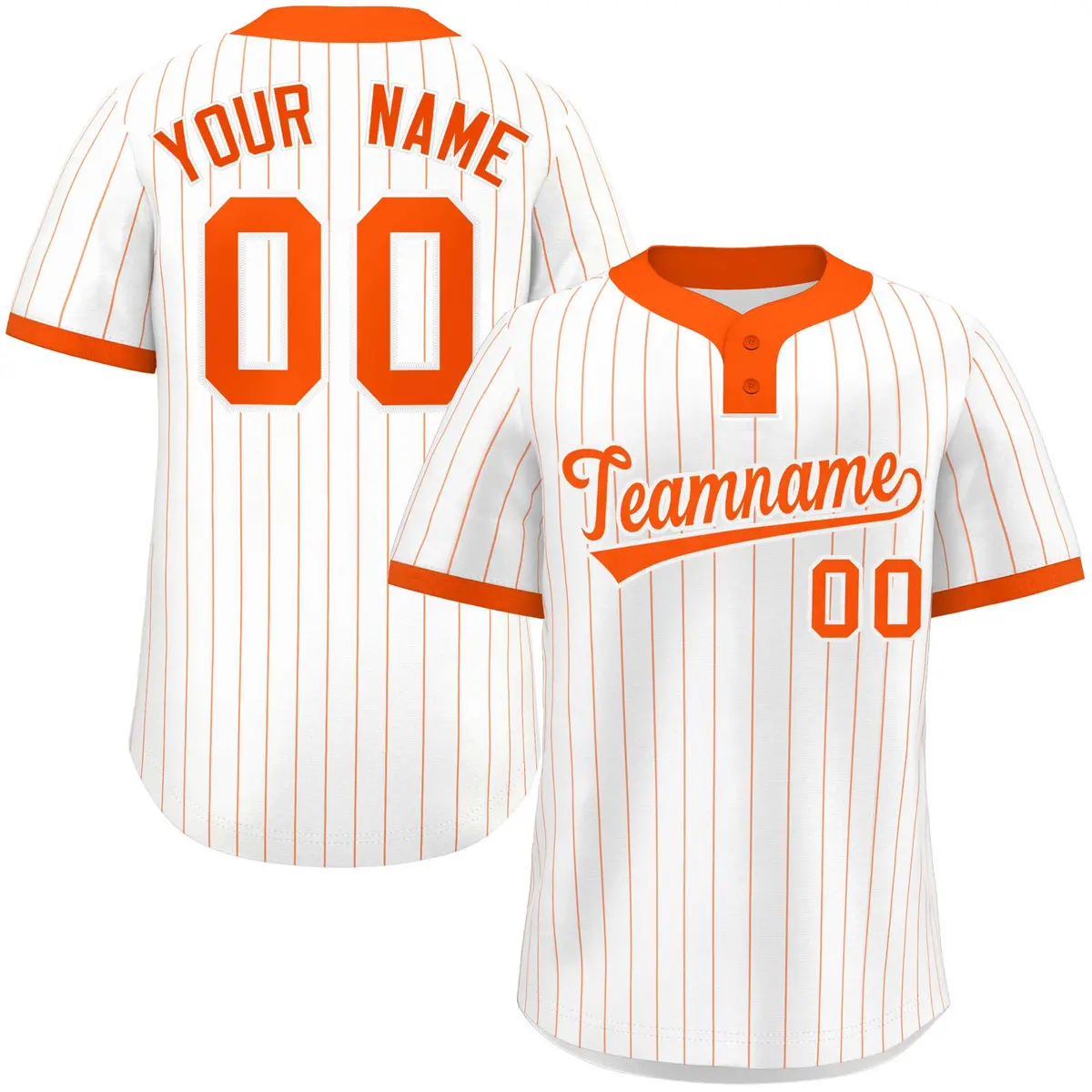 White Orange Stripe Two-Button Softball Jersey