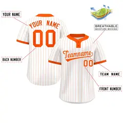 White Orange Stripe Two-Button Softball Jersey 2