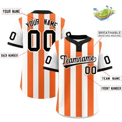White Orange Stripe Two-Button Softball Jersey 2