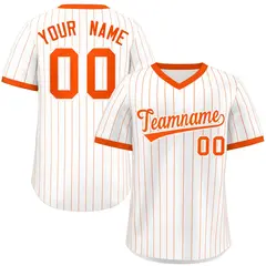 White Orange Striped Pullover Baseball Jersey