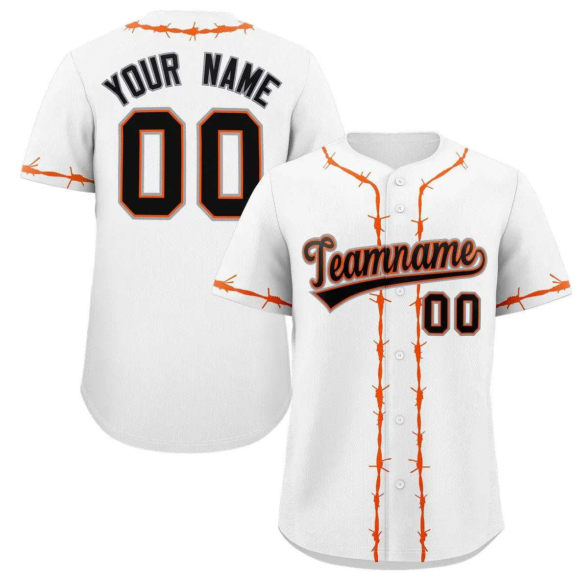 White Orange Thorns Ribbed Authentic Classic Baseball Jersey