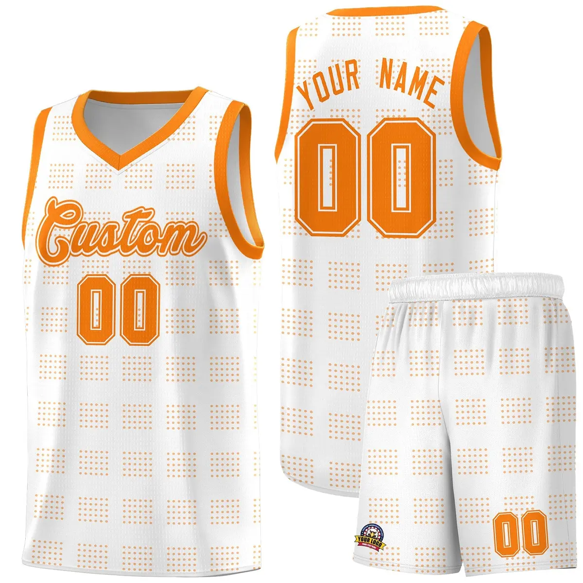 White Orange Trailblazer Dot Pattern Basketball Jersey