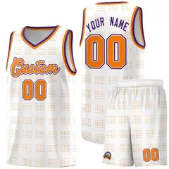 White Orange Trailblazer Dot Pattern Basketball Jersey 1