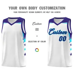 White Orange Two Tone Side Star Color Block Basketball Jersey 3
