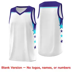 White Orange Two Tone Side Star Color Block Basketball Jersey 6